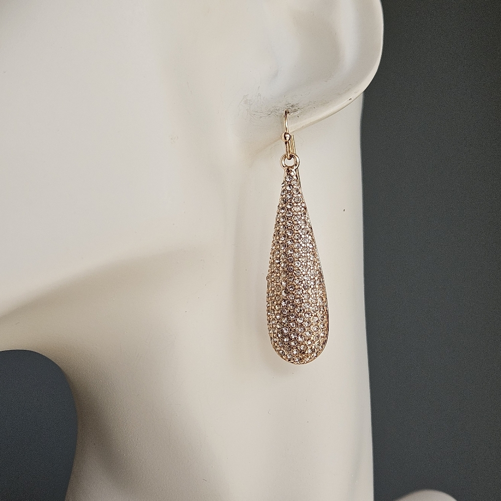 Anne Klein Sparkly Earrings Clear Rhinestone Paved Long Drop Dangle - Picture 6 of 8
